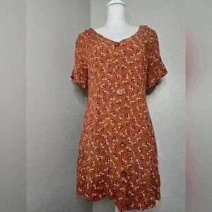 Wild Fable Rust Mini Foral Button-Down Dress